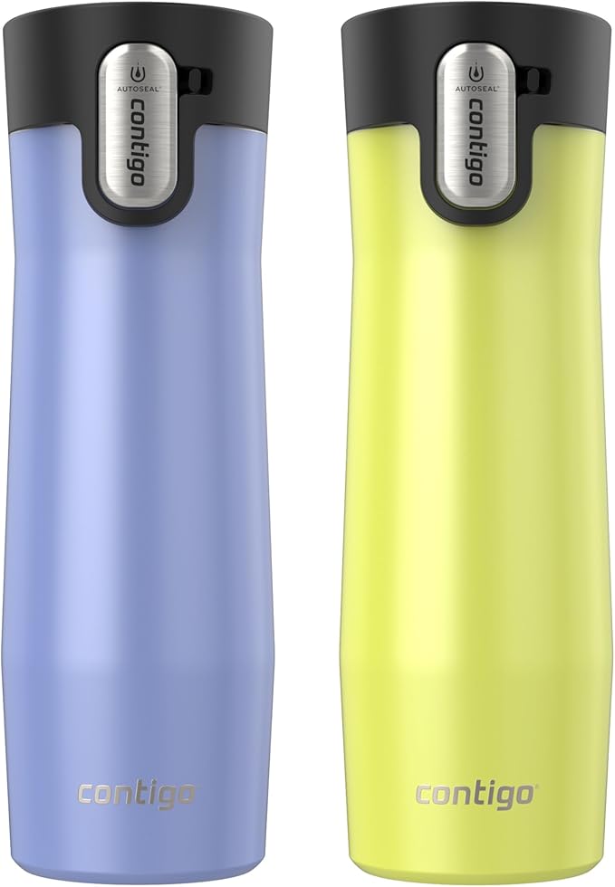 Contigo® AUTOSEAL® West Loop Vacuum-Insulated Stainless Steel Travel Mug with Easy-Clean Lid, 20 oz, 2-Pack, Aster Frosted Pearl; Limelight Frosted Pearl by Unknown