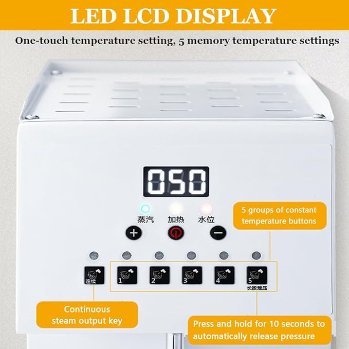 Commercial Steam Water Boiling & Milk Frothing Machine,with LED Display,5 Temperature Settings,Automatic Coffee Foam Maker,Fast Foaming in 2 Mins,Overheat Protection,304 Stainless Steel Tank