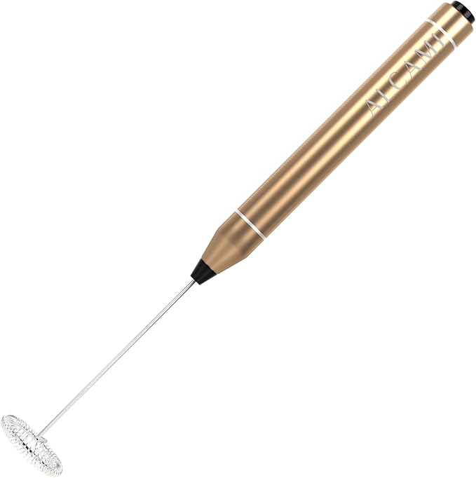 Milk Frother Electric Handheld - Golden Stainless Steel Coffee Frother with Powerful Motor, Drink Mixer for Lattes Cappuccino Matcha Hot Chocolate