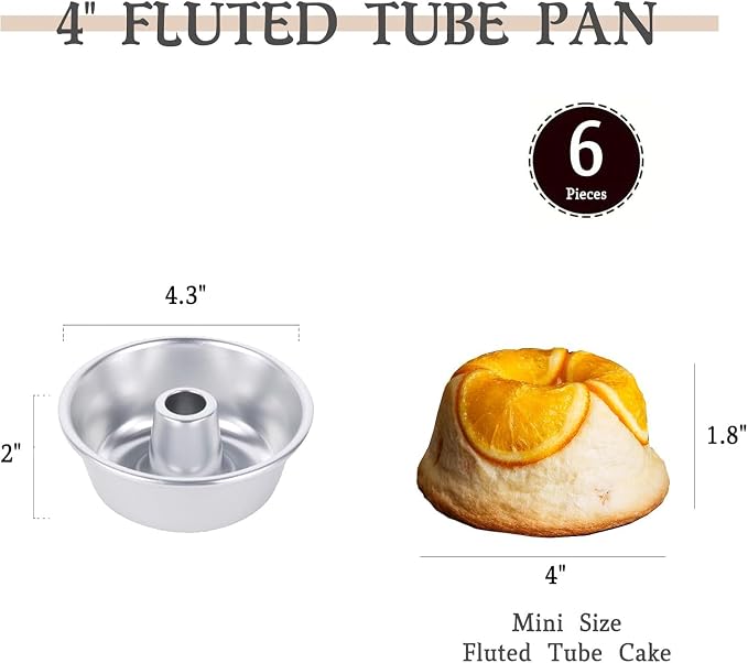 4-Inch Angel Food Cake Pan Set, Nonstick Aluminum Tube Pans, 6 Pack | Stackable Aluminum Pans for Chiffon Cakes, Mini Cakes and Desserts - Image 2
