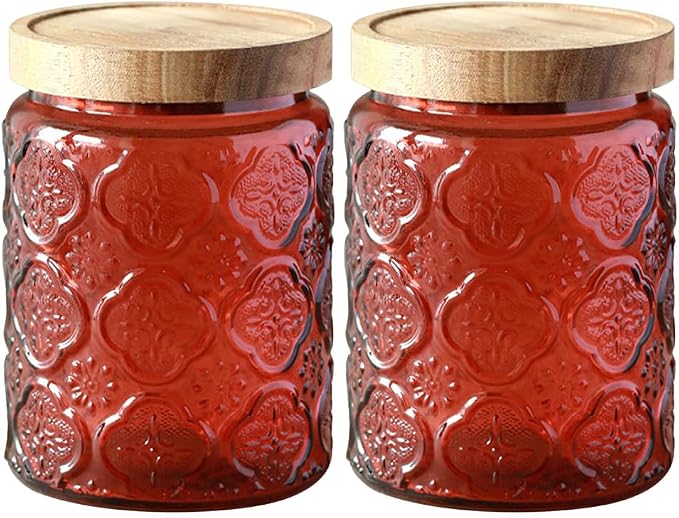 Comeon Vintage Glass Jar With Lid, Food Storage Container Set | Durable Glass Jar With Lid, Ideal For Kitchen And Office, Multipurpose Storage，Red Birchapple Flowers by Comeon