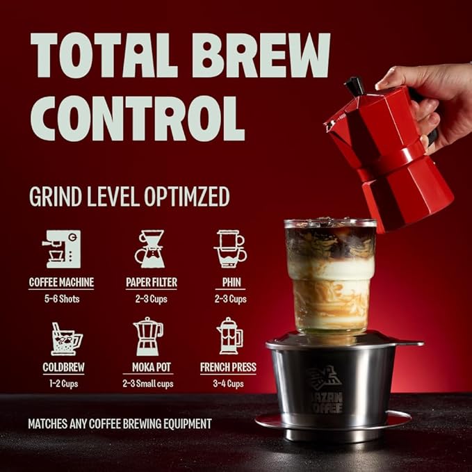 BAZAN COFFEE Vietnamese Strong Coffee, Premium Robusta & Arabica Ground, Full-Bodied Dark Roast, Smooth & Low Acidity, Ideal for Milk Drinks & Home Baristas, Bold Espresso Flavor, 12oz Bag, Overnight Blend