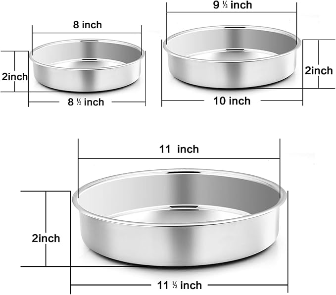 P&P CHEF Cake Pan Set of 3, 8" + 9.5" + 11" Round Baking Layer Cake Pan Tin | Stainless Steel & Mirror Finish, Bakeware for Birthday Weeding Anniversary, Heavy Duty & Non Toxic, Oven & Dishwasher Safe - Image 5