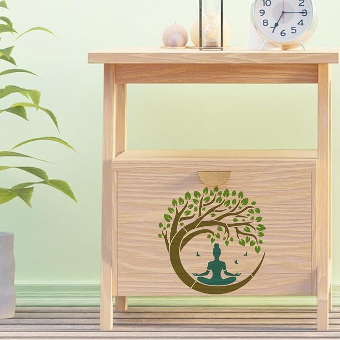 FINGERINSPIRE Tree of Life Stencil with a Paint Brush 11.8x11.8Inch Reusable Yoga Practitioner Stencil PET Birds Yoga Decoration Template Plant Theme Template for Wood Wall Floor Furniture - Image 7