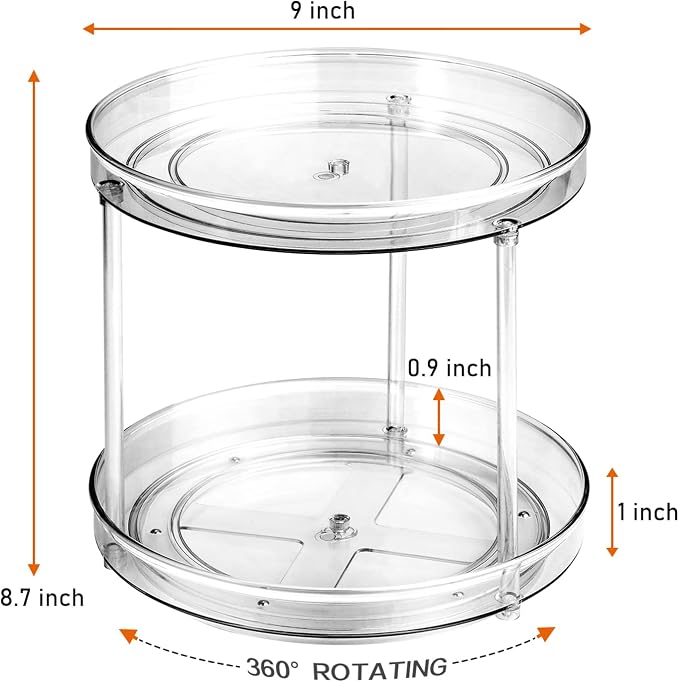 Amolliar Lazy Susan Organizer, 2 Tier 9 Inch, Rotating Turntable Organizer | Lazy Susan for Cabinet Fridge, Pantry Organizer, Spice Rack Condiment Organizer for Kitchen, Countertop Bathroom Vanity Tray - Image 2