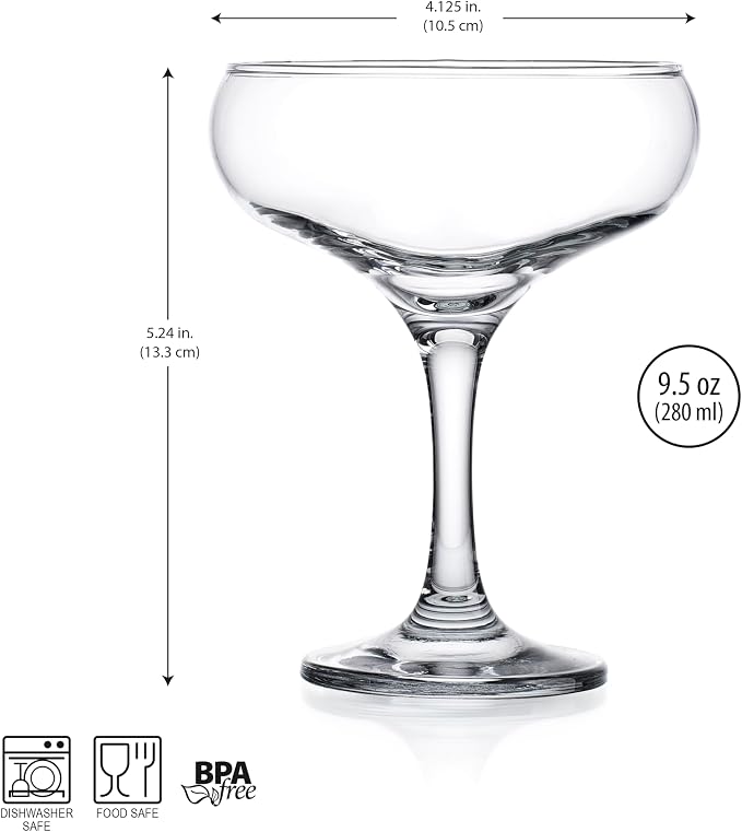 Glaver's Coupe Glasses, 9.5 oz Vintage Martini Glass Set 6 Pcs, Unique Margarita Glass, Classic Cocktail Glassware, Bar Drinking Glasses Set for Cocktail, Wine, Champagne, Espresso & Gift - Image 3