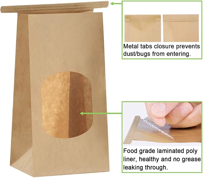 BagDream Small Cookie Bags 3.54x2.36x6.7 Inch Tin Tie Closure 100Pcs Brown | Resealable, Window, Grease Resistant, For Homemade Baked Goods, Snack, Coffee Beans, Party Favor, Gift Giving, Small Business - Image 6
