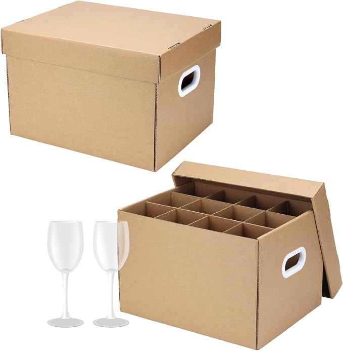 2 Pack Wine Glass Moving Boxes Kitchen Moving Boxes with Handle | Kitchen Kit with Lid for Dish Glassware, Glass Packing Boxes Packing Supplies for Moving, 15 x 12 x 10 Inches, Brown by Unknown