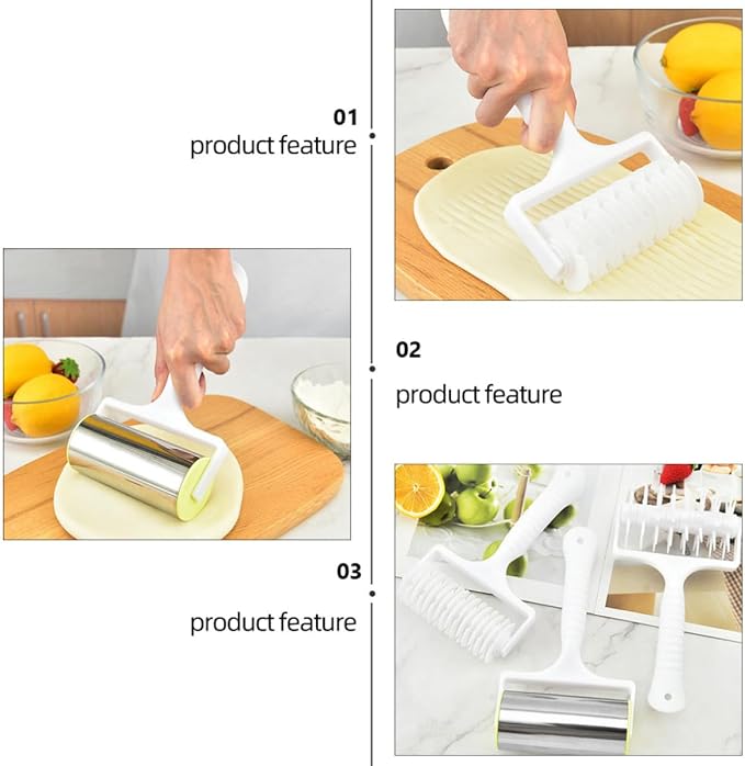 Pizza Roller Needle with Stainless Steel and Plastic Construction 3 Pcs Pastry Needle Wheel Set Easy to Roll and Clean Baking Tools for Pizza Dough Preparation - Image 3