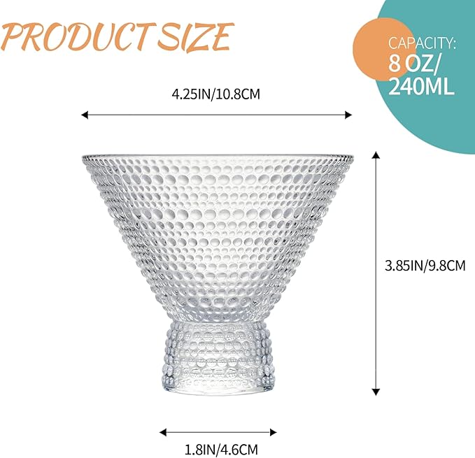 6Pcs Stemless Martini Glasses, 8.5oz Vintage Cocktail Glasses, Hobnail Drinking Glasses for Home Bar, Restaurant, Party - Image 2