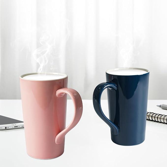 20 OZ Simple Pure Pink Blue Mug (Set of 2) Plain Large Tall Ceramic Milk Tea Coffee Mug with Handle as A Gift for Dad Mom Friends, 2pcs - Image 5