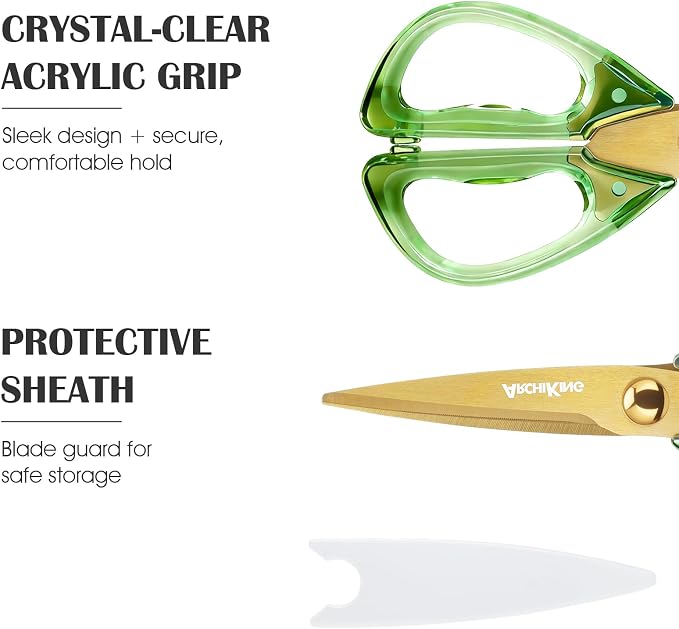 8.0inch Kitchen Shears, Sharp Stainless Steel Meat & Poultry Scissors, Transparent Green Acrylic Handle, All Purpose Utility Cooking Scissors for Kitchen/BBQ/Home/Office - Image 5