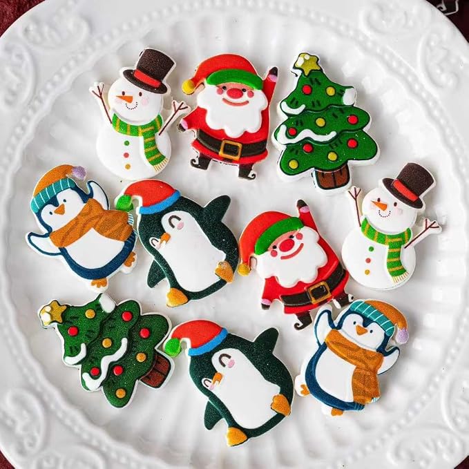 15PCS Christmas Edible Cake Topper Decorations Santa Claus Snowflakes Cupcake Toppers Decorations by Weraru