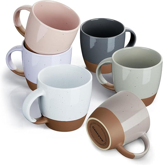Morandi Color Ceramic Coffee Mugs Set of 6 (Large),18 oz Coffee Cups with Handle, Latte Mug, Big Mug for Women, Men, Great for Tea Hot Chocolate, Microwave Safe, Modern, Unique Style for Any Kitchen by Gencywe
