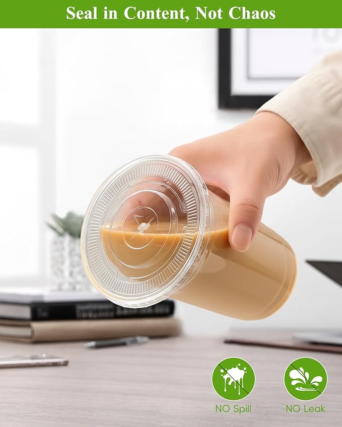 Goodluck 100 Pack 24oz Plastic Cups with Lids and Straws, Clear Disposable Iced Coffee Cups, Food Safe Cold Drink Cups for Bubble Tea, Smoothies & Shakes, BPA Free
