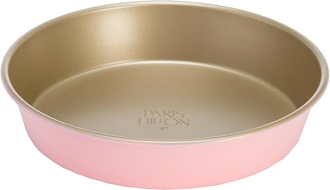 Paris Hilton Nonstick Carbon Steel Bakeware Collection, 9-Inch Round Cake Pan, Dishwasher Safe, Made without PFOA and PFAS, Pink Champagne Two-Tone by TheWorldofParisHilton