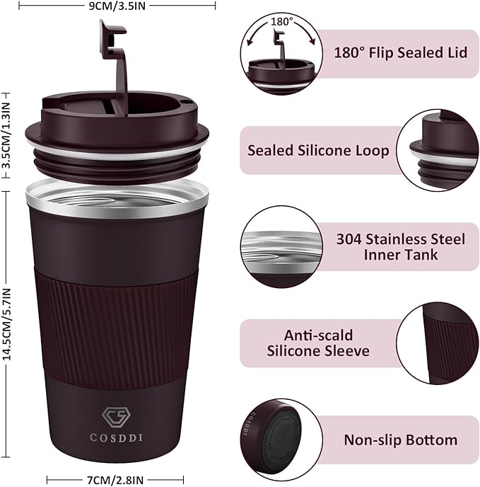 CS COSDDI 12 oz Stainless Steel Vacuum Insulated Tumbler - Coffee Travel Mug Spill Proof with Lid - coffee Cup for Keep Hot/Ice Coffee,Tea and Beer (3rd Brown) - Image 2