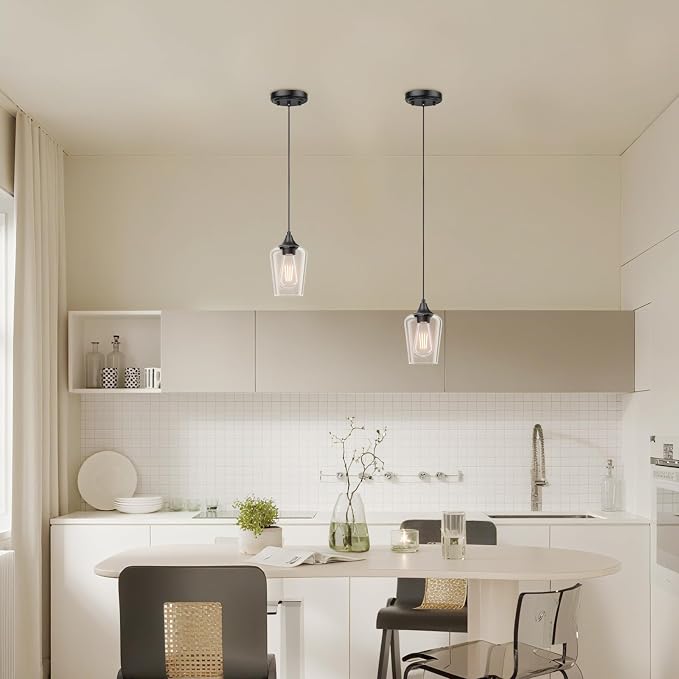 Ralbay Matte Black Industrial Pendant Light 2-Pack, Pendant Light Fixtures with Wine Clear Glass Shade, Adjustable Height for Kitchen Island, Farmhouse Dining Room Hanging Lighting Fixture - Image 3
