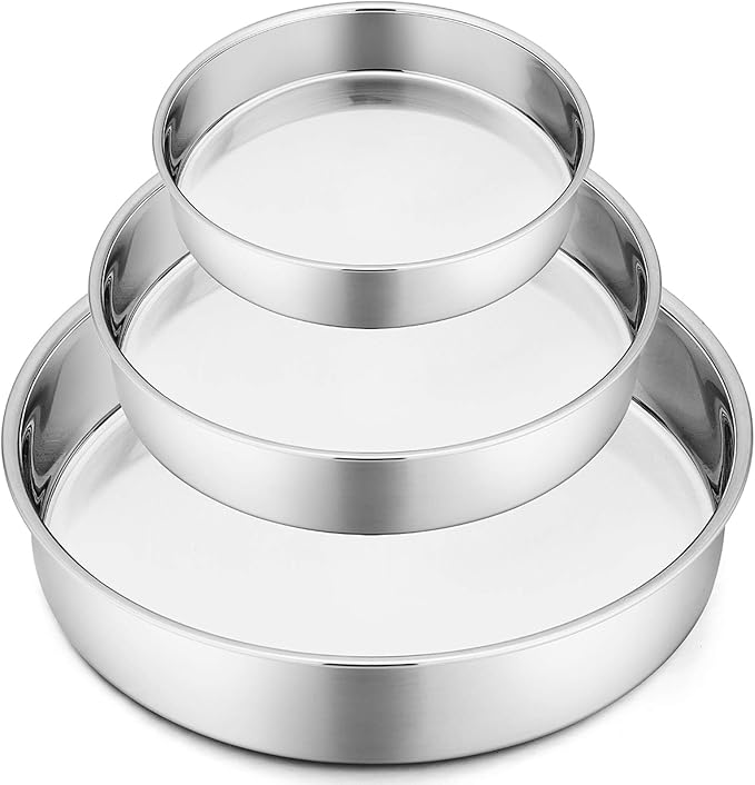 P&P CHEF Cake Pan Set of 3, 8" + 9.5" + 11" Round Baking Layer Cake Pan Tin | Stainless Steel & Mirror Finish, Bakeware for Birthday Weeding Anniversary, Heavy Duty & Non Toxic, Oven & Dishwasher Safe by PPCHEF