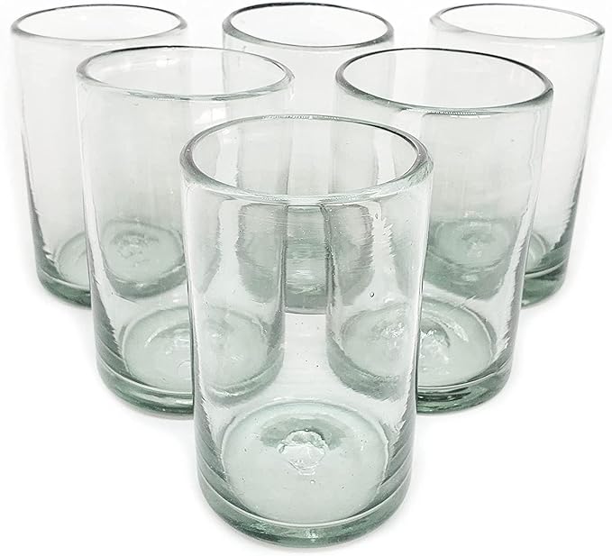 Clear 14 oz Drinking Glasses (Set of 6) | Hand Blown Mexican Glassware | Recycled Glass Drinking Glasses for Water, Juice, Margarita, Cocktails & Whiskey, Lead-Free Toxin Free by MexHandcraft
