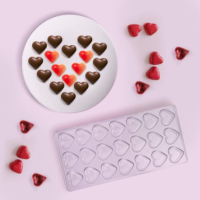 Polycarbonate Chocolate Mold, Sweet Candy DIY Mold 21 Mini Heart Shaped Clear Plastic PC Handmade Chocolate Making Mold Pastry Dessert Baking Pan Cake Decoration Tool for Mousse, Jelly, Candy, Chocola - Image 5