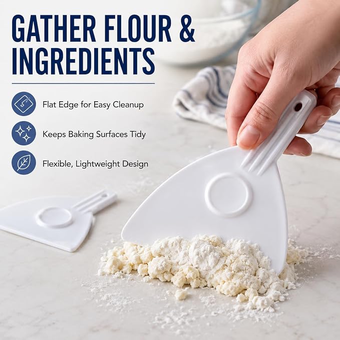 2 Pcs Dough Scraper Cutters, Bread Chopper Separator, Flour Scraper | Two 16.5 x 9.8 cm White Scrapers with 7.5 cm Handles for Dough Dividing, Flour Gathering, Cake Smoothing and Pastry Prep - Image 5
