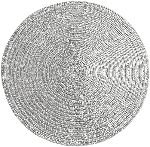 SHACOS Christmas Glitter Silver Placemats Set of 8 Sparkle Bling 15 inch Round Braided Table Mats Washable Place Mats for Dining Table Home Table Decor (Silver, 8) - Image 3