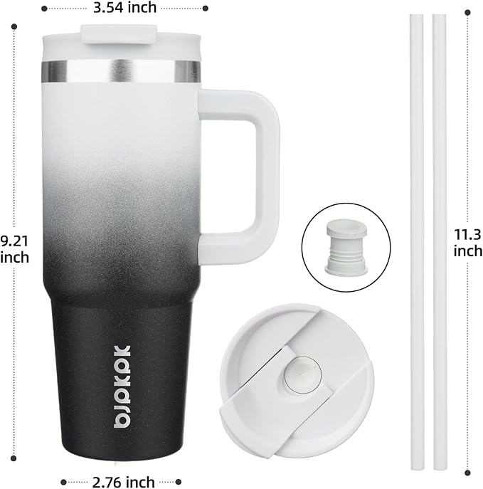 BJPKPK 30 oz Insulated Tumbler with Handle & Straw, Stainless Steel | Double Wall Vacuum Insulation, Leak Proof, BPA Free, Dishwasher Safe, Cupholder Friendly, Travel & Outdoor, Day & Night - Image 3