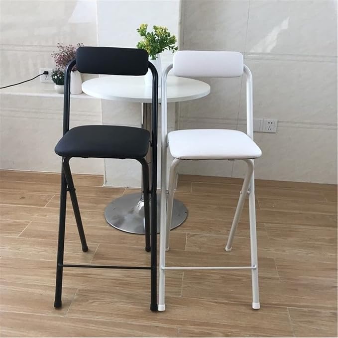 2 PC Collapsible Bar Chairs with Backrest Footrest,Folding Stool Padded Counter Height Bar Stool,Folding Tall Bar Stools for Kitchen Gameroom,Black,24inch by Unknown