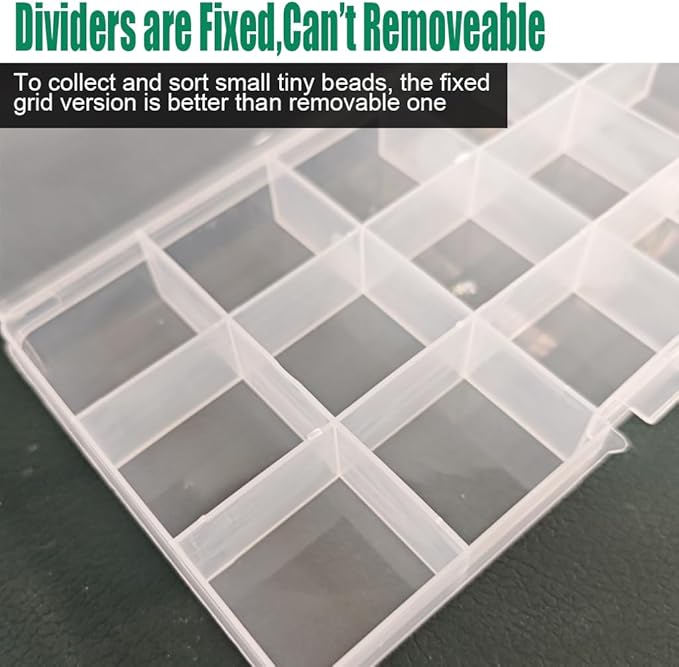 4 Pcs 15 Grids Clear Organizer Box Plastic Storage Container with Fixed Dividers Black Buckle for Electronics Jewelry Beads Art DIY Crafts Small Parts Non-Adjustable Dividers