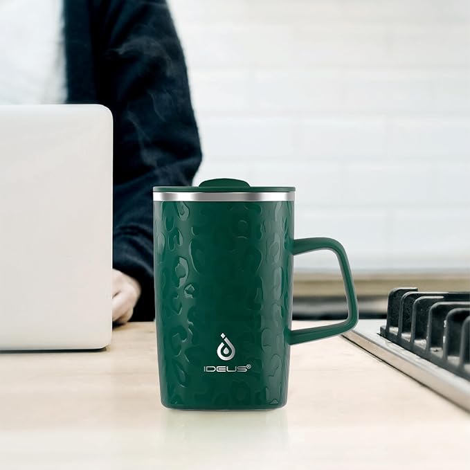 Ideus 16oz Insulated Stainless Steel Coffee Mug with Lid Leopard Dark Green | Perfect for home, office, or daily use| Easy to clean wide mouth| Sweat-proof| On the go - Image 7