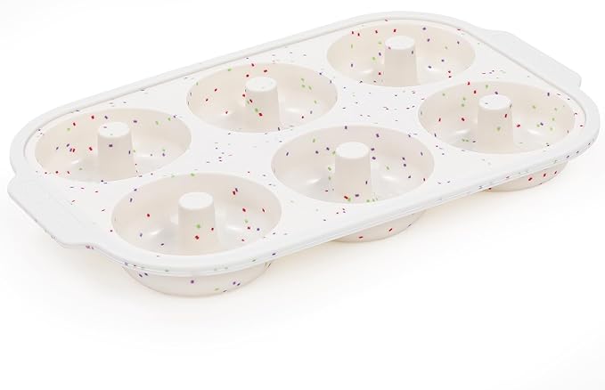 Silicone Donut Pan for Baking with Metal Reinforced Frame Nonstick 6 Cavity Donut Molds Doughnut Tray 3.25 Inch Large Bagel Molds 1Pc (Cream)
