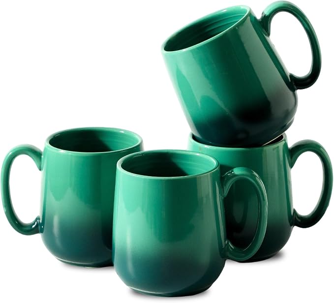 HASENSE 15oz Ceramic Mug Set of 4, Green Ombre Coffee Cups with Handle – Microwave & Dishwasher Safe Large Cappuccino Latte Tea Mugs, Housewarming Gift Idea by Hasense