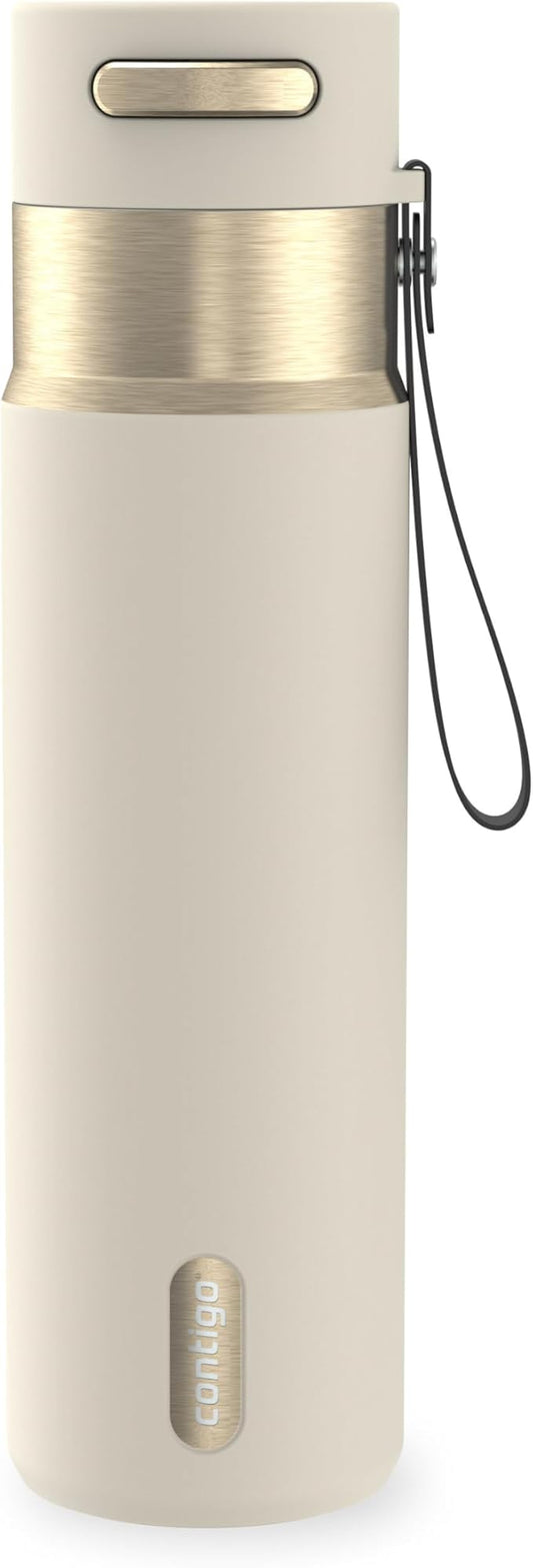 Contigo AutoSeal 24 oz Stainless Steel Vacuum-Insulated Water Bottle with Leakproof Push-Button Spout & Lock, Carry Strap, BPA-Free & Lead-Free, Dishwasher Safe by Unknown
