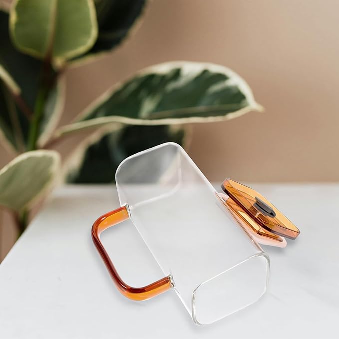 Glass Drinking Cup with Amber Handle High Borosilicate Glass Tumbler with PP Lid and Straw Reusable Cold Beverage Cup for Juice Coffee Milk and Outdoor Use