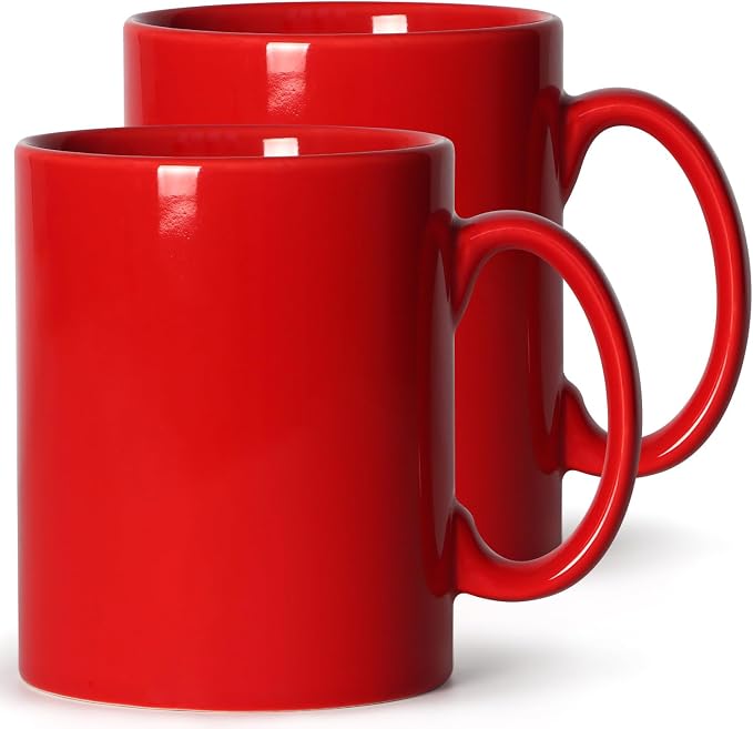 Large Coffee Mugs, 22 OZ(650ml) Extra Coffee Mug Set of 2, Smooth Ceramic Boss Cups, Big Capacity and Large Handle, for Dad Men, Red by SHOWFULL