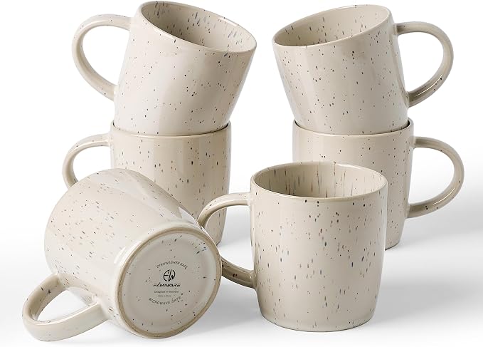 famiware Coffee Mugs Set of 6, Meteor 13 oz Ceramic Mug Cup Set with Handle for Coffee, Tea, Cappuccino, Latte, Milk, Creamy White by Famiware