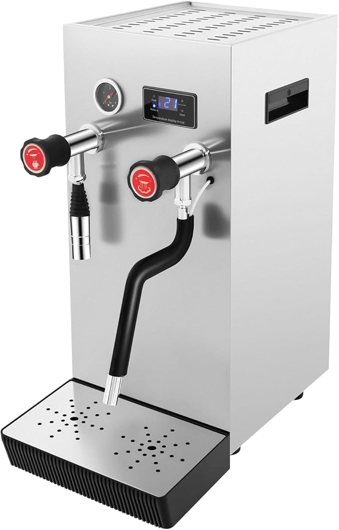 Commercial Milk Frother, 110v 2500w Full-Automatic Steam Boiling Water Frothing Machine Electric Steam Milk Foam Maker Multi-Purpose Coffee Milks Foam Machine with LCD Display for Shop Dessert Shop