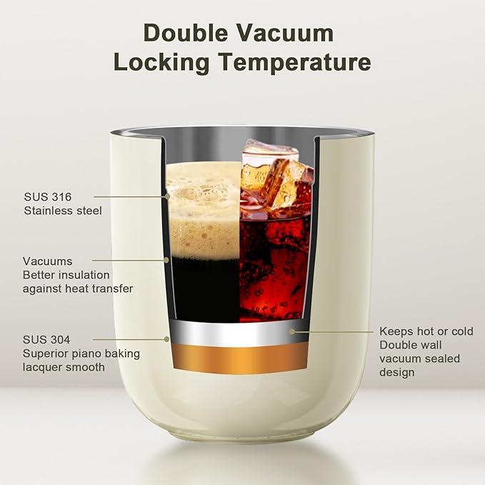 OTE Coffee Cup Travel Mug 12 OZ, Keep Ice & Hot Personal Coffee Cup, 350 ML Vacuum Insulated Tumbler, BPA-Free Stainless Steel Coffee Cups, Leakproof, Black