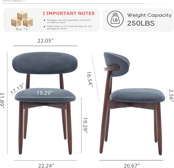 COLAMY Wooden Dining Room Chairs Set of 6, Modern Upholstered Fabric Dining Chairs, Farmhouse Kitchen Side Chair with Foot Pegs, Blue - Image 2