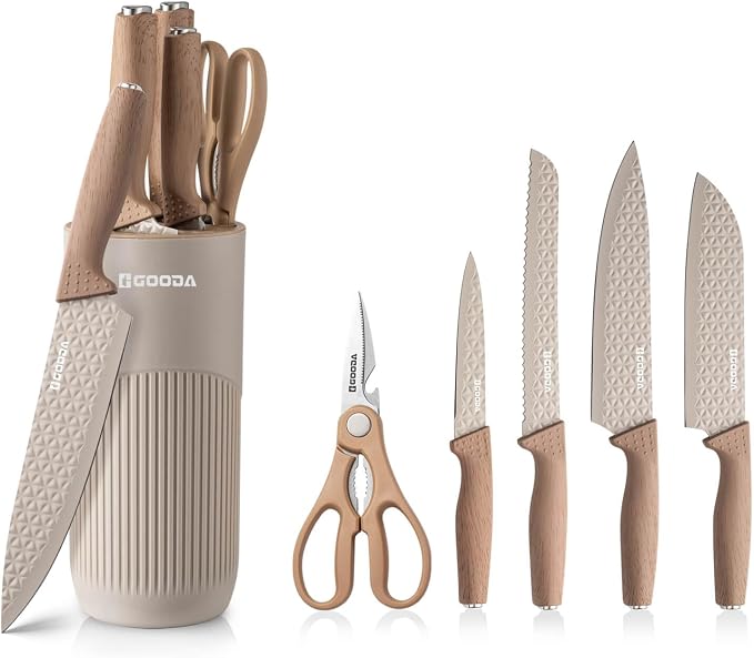 Kitchen Knife Set With Block,6-Piece Professional Chef Cooking Knives Set For Kitchen,Non-Stick Stainless Steel Knife Block Set by GOODAMakesYouAGoodCook