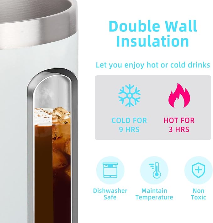 Volhoply 14oz sublimation Insulated Stainless Steel Coffee Mug with Lid Bulk 2 Pack,Double Wall Vacuum Travel Coffee Cup with Handle,Reusable Metal Cups Tumbler,Camping Mugs Keep Hot(Sublimation,2) - Image 5