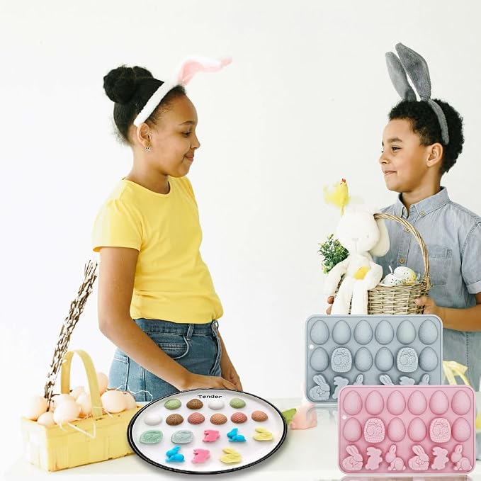 2 Pack Easter Gummy Chocolate Molds 18 Cavities Egg Rabbit Candy Mould Tray Baking Tools for Chocolate Cake Dessert Candy Mousse Pastry Handmade Soap Cupcake Topper Crayons - Image 5