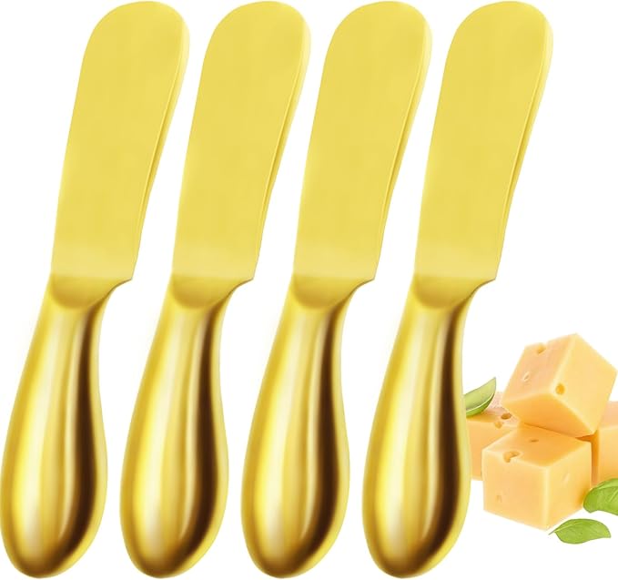 Butter Knife Butter Spreader Knife Gold Butter Knives 4 PCS Cheese Spreader Knives Set Stainless Steel Charcuterie Knives Butter Knife Spreader for Cold Butter Cheese Jam Spreading, MLU047-3BK by MLURCU