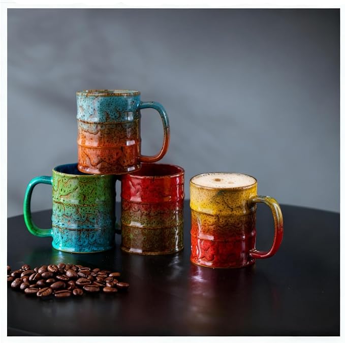 Coffee Mugs Set of 4,12 Oz Coffee Cups Ceramic, Perfect for Office Family Gatherings - Dishwasher and Microwave Safe(4,Multicolor) by LGQ