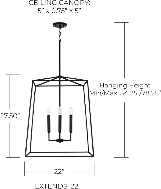 Capital Lighting 537643MB Thea Lantern Foyer Pendant, 4-Light 240 Total Watts, 28" H x 22" W, Matte Black - Image 3