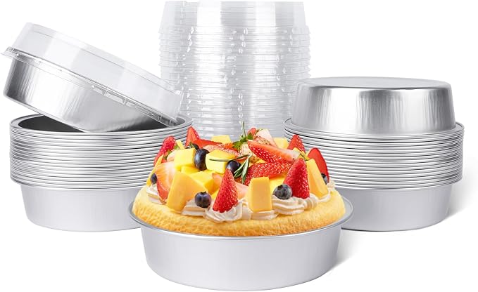 Beasea Mini Pie Tins with Lids, 20 Pack 4 Inch 8oz Disposable Creme Brulee Ramekins Silver Mini Small Aluminum Foil Pie Tart Cake Baking Pans Individual Round Containers Oven Safe for Baking by Beasea