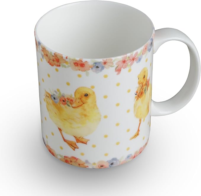 Maison d' Hermine Coffee Mug with Handles Tea Cups (12 Ounce, Pack of 1) | Fine Bone China Coffee Mugs for Hot Beverages Cappuccino Latte Home Spring Summer -Ducklings In Spring - Dancing Ducklings by MaisondHermine