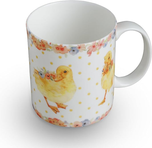 Maison d' Hermine Coffee Mug with Handles Tea Cups (15 Ounce, Pack of 1) | Fine Bone China Coffee Mugs for Hot Beverages Cappuccino Latte Home Spring Summer -Ducklings In Spring - Dancing Ducklings by MaisondHermine