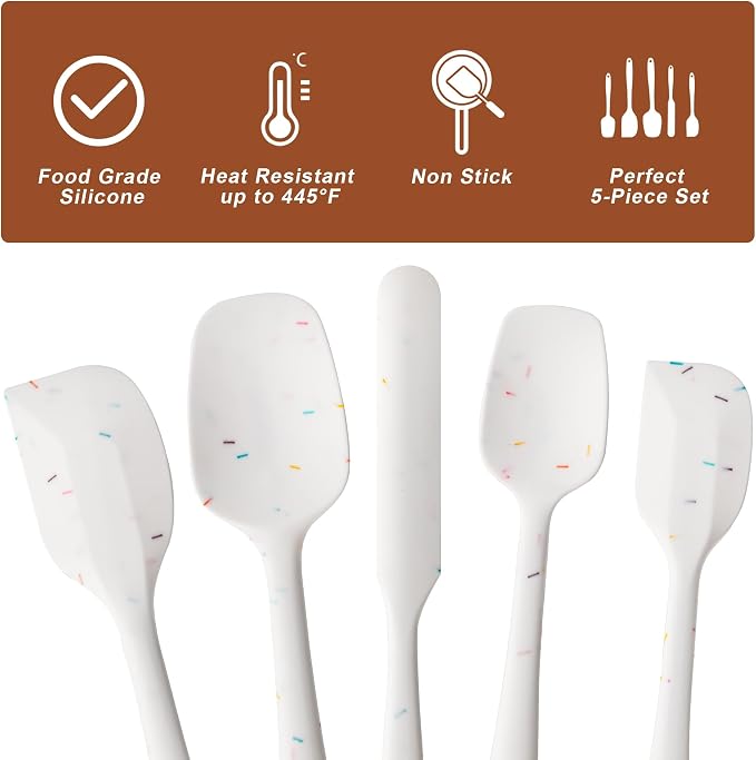 Silicone Spatula Set,5 Piece Food Grade Rubber Spatulas,Candy Color | Spatulas Silicone Heat Resistant for Baking,Cooking,and Mixing High Heat Resistant Non Stick Dishwasher Safe BPA-Free - Image 3